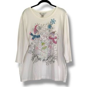 CJ Banks Women’s Snowman 3/4 Sleeve Tee Size X 14W